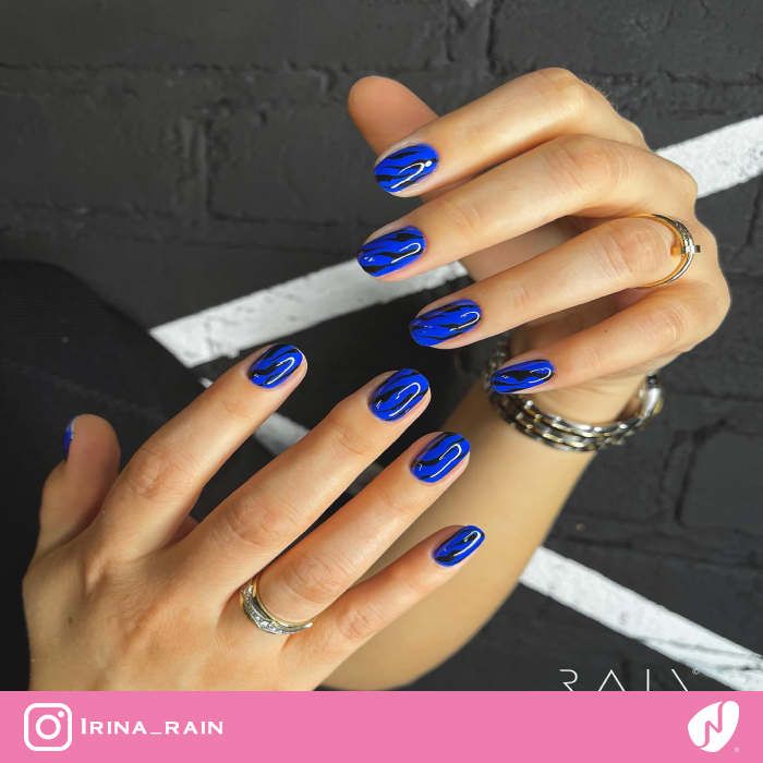 Blue and Black Zebra Effect Nails